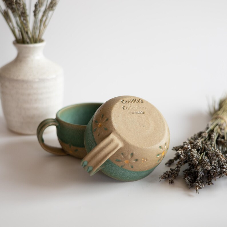 AbbyCeramics Handmade Ceramic Floral Coffee Mug 6oz