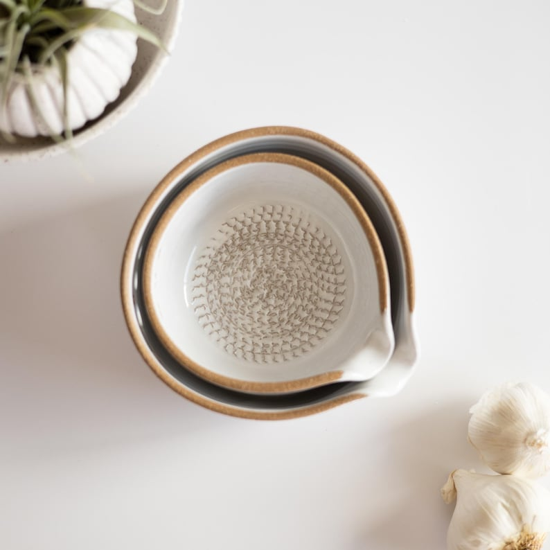 AbbyCeramics Handmade Ceramic Garlic Grater Bowl Tool