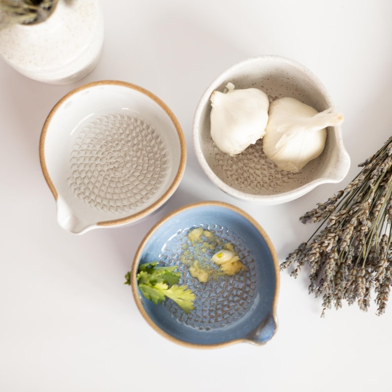 AbbyCeramics Handmade Ceramic Garlic Grater Bowl Tool