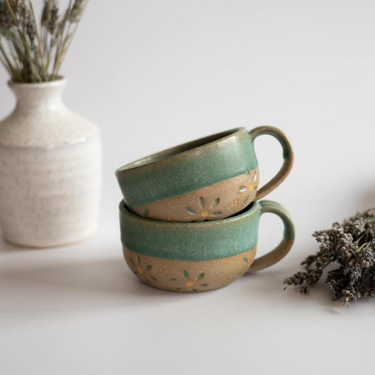 AbbyCeramics Handmade Ceramic Floral Coffee Mug 6oz