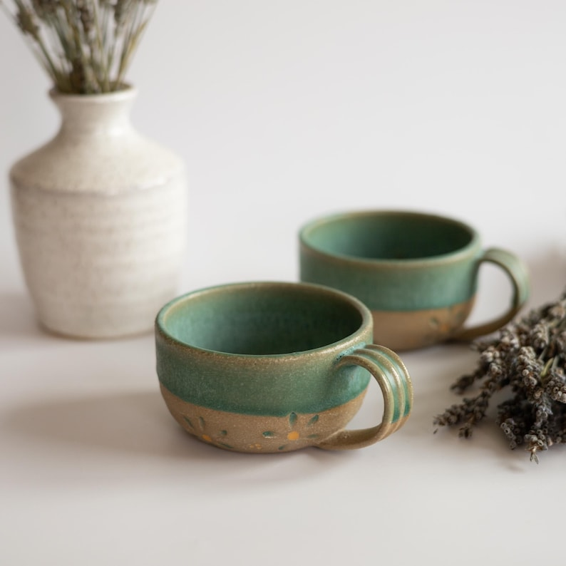 AbbyCeramics Handmade Ceramic Floral Coffee Mug 6oz