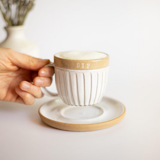 Abby Cappuccino Cup & Saucer 8oz – Handmade Ceramic Mug, Gift for Tea Lovers