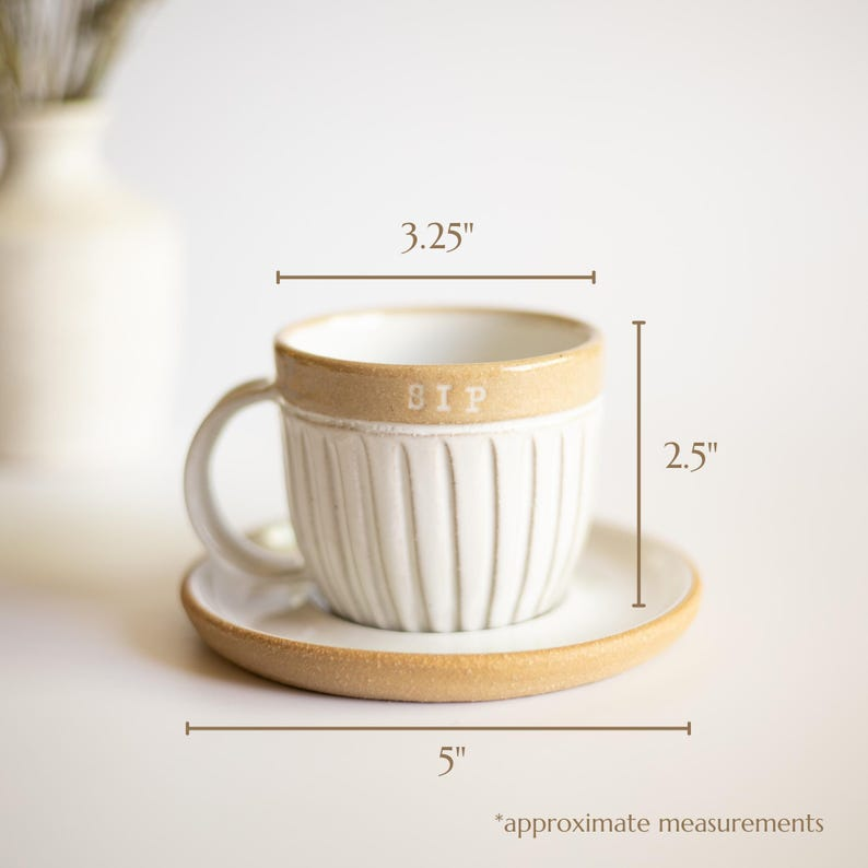 Abby Cappuccino Cup & Saucer 8oz – Handmade Ceramic Mug, Gift for Tea Lovers