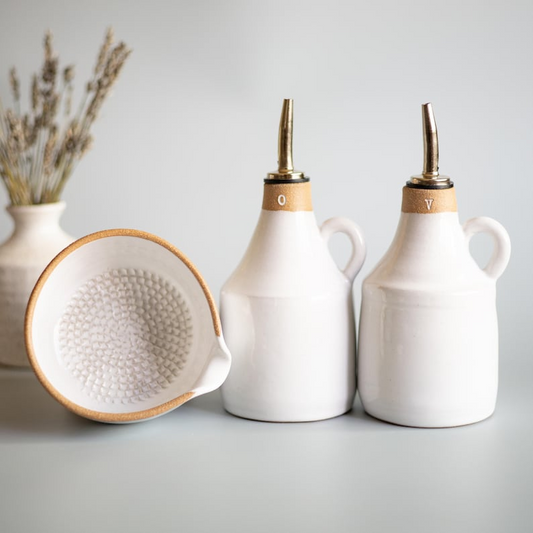 Abby Handmade Ceramic Garlic Grater & Oil Bottle Set – Unique Kitchen Gift for Her