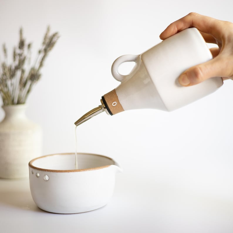 Abby Handmade Ceramic Garlic Grater & Oil Bottle Set – Unique Kitchen Gift for Her