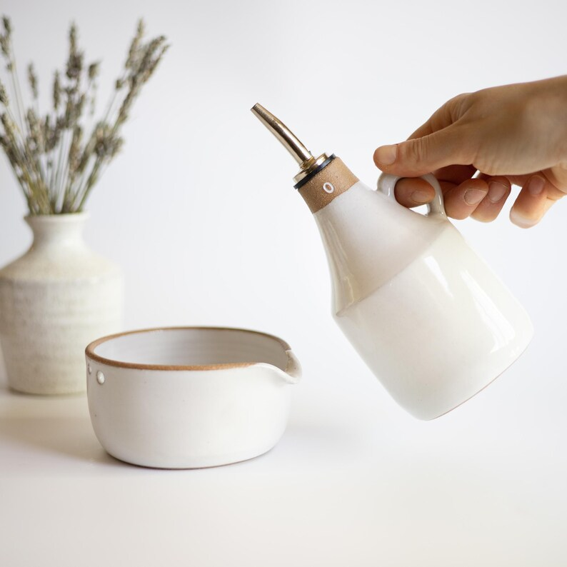 Abby Handmade Ceramic Garlic Grater & Oil Bottle Set – Unique Kitchen Gift for Her
